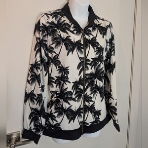 Monteau Black and White Palm Bomber Jacket Bomber